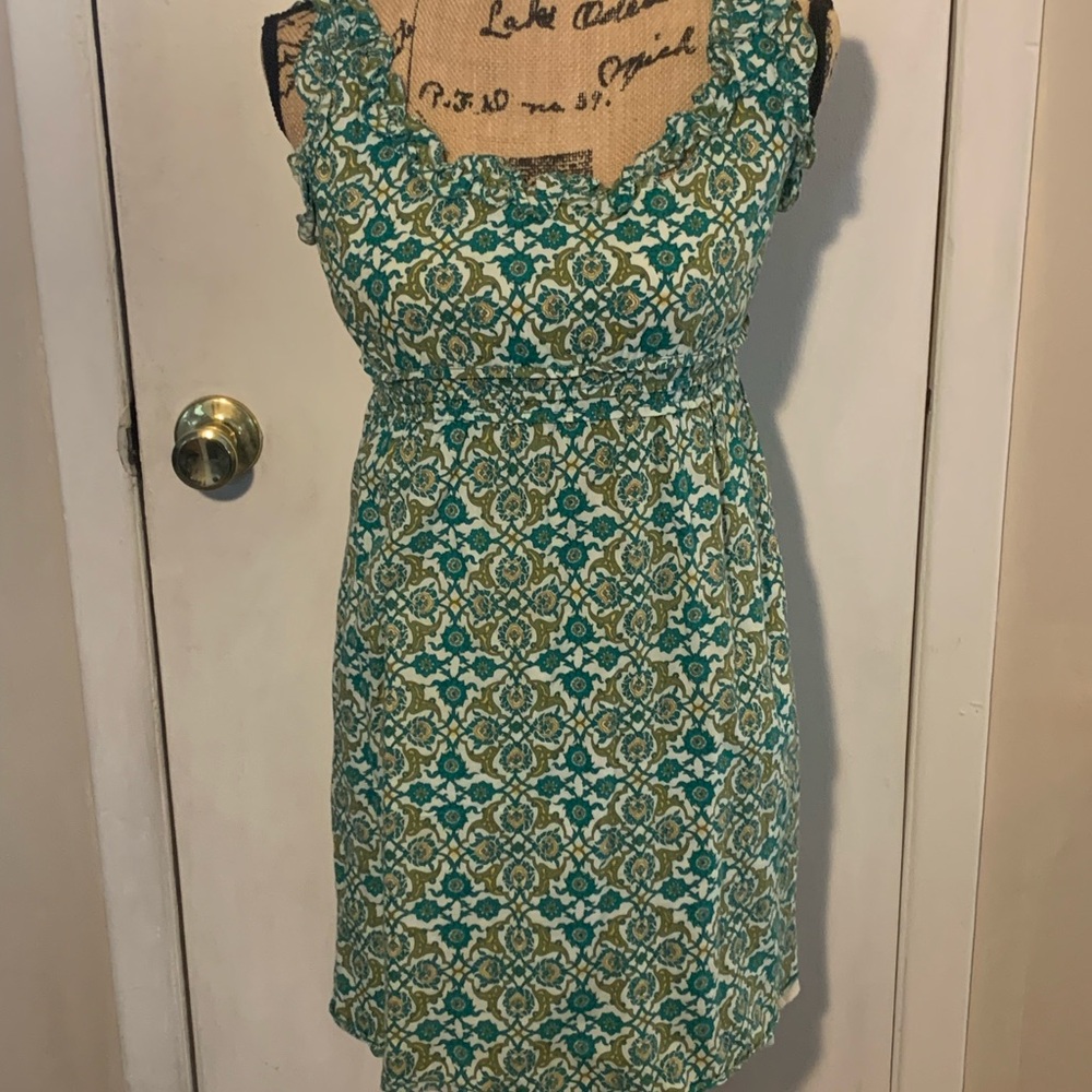 Max Studio Teal and Gold Patterned Mini Dress